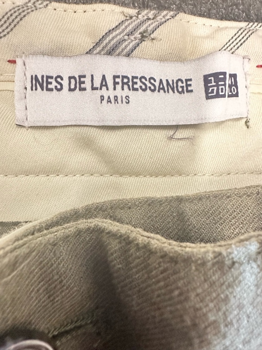 INES DE LA FRESSANGE Women's Olive Green Cotton Linen Shorts Size 4 Uniqlo - Picture 3 of 5